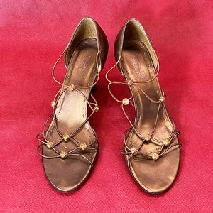 “Copper, Beaded Cord Sandals”